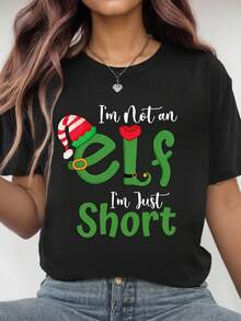 EMERY ROSE Plus Size Women's Christmas Casual Crew Neck T-Shirt - Black - View 3