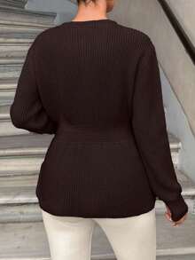 EURMUSE Knitwear Peplum Hem Cardigan With Fancy Buttons - Brown - View 4