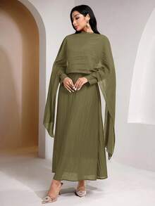 Al Najma 保守的女性长袍 - 軍綠色 - 查看 4