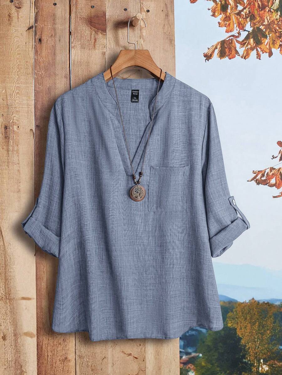 Rusticease Plus Size Women Solid V-Neck Roll Sleeve Blouse,Western Wear Women - Teal Blue - View 1