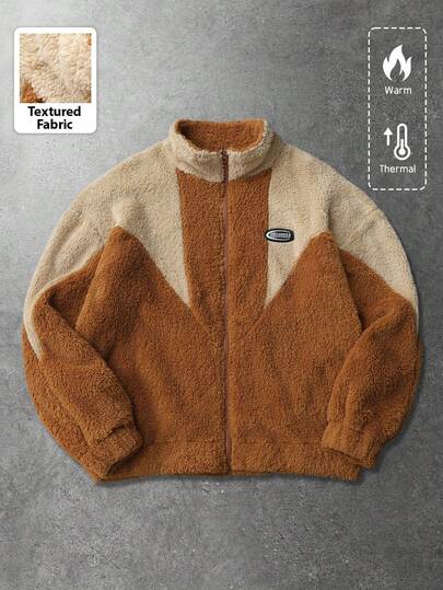 Street Life Veste polaire zippée à col montant de couleur contrastée, décontractée et quotidienne pour hommes, automne/hiver