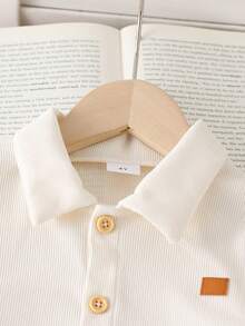 SHEIN Vintaside Kids 2 件套男童罗纹针织长袖衬衫和罗纹梭织休闲裤套装，春秋 - 咖啡棕 - 查看 4