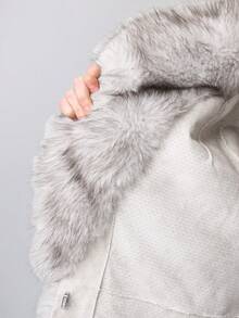 ROMWE EDITION Women's Casual Loose Faux Fur Collar Long Sleeve Jacket, Winter - Beige - View 11
