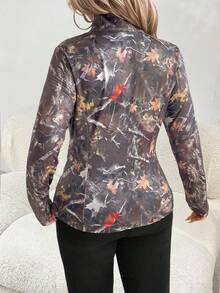 SHEIN Jaqueta feminina plus size estampada, nova moda primavera/outono, casual, cintura ajustada, emagrecedora, listra branca, mais vendida