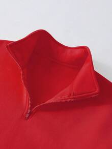 Lalippa Women's Solid Color Minimalist Everyday Zip-Up Sweatshirt - Red - View 4