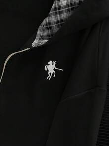 GlowEve Fashionable Casual Style Long Sleeve Plaid Collar Zipper Letter Print Sweatshirt For Women - Black - View 6