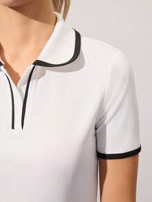Gameset SHEIN Sport Women's Colorblock Short Sleeve Casual Daily Fitness Sports Polo - Black and White - View 6