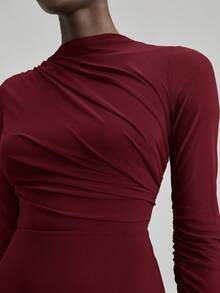 Ontre 2026 Frühling/Sommer Neues weinrotes figurbetontes Kleid mit weitem Saum und Langarm, urbaner Büro-Lässig-Stil für Damen, Bürokleidung, elegantes Partykleid, Valentinstag Kleid - Bordeaux - Übersicht 7