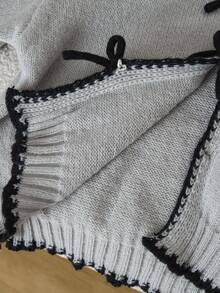 Tween Mädchen Strickjacke mit V-Ausschnitt, grau, mit Schleifen-Dekor, Langarm, kurzer Strickpullover, weich & bequem, geeignet für Frühling, Herbst, Winter, Alltag, Ausflüge, Reisen, Urlaub, Zuhause, Kinderbetreuung, Kinderspiel