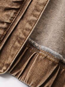 DAZY Veste en jean vintage lavée marron unicolore pour homme, vacances d'automne - Tabac - Voir 7