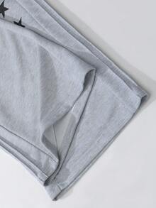 Manfinity Roghcode Men's Fashionable Loose Fit Wide Leg Sweatpants,Star Print Knit Sports Pants,Elastic Waist,Dark Grey,Summer,Streetwear,Gym,Light Grey,Back To School - Light Grey - View 6
