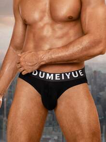 WENEZON 男士字母印花性感三角裤 - 黑色 - 查看 4
