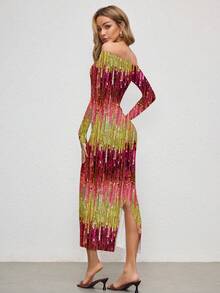 Glamance ORANGE STUDIO Sequin Sequins Sexy Off-Shoulder Long Dress For Women, Suitable For Christmas Party And Club, Winter Disco Dress Sequence Dress Salsa Dress Chic Stylish Clothing Collection New Year - Multicolor - View 2
