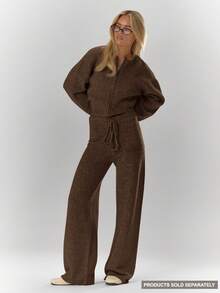 MUSERA Spodnie z szerokimi nogawkami, prążkowane, z haftowanymi detalami, oversize, tylko na dole, jesień, przytulne, urocze, swobodne, do klubu kawowego, na wieczorne przyjęcie, eleganckie, na Boże Narodzenie i Nowy Rok