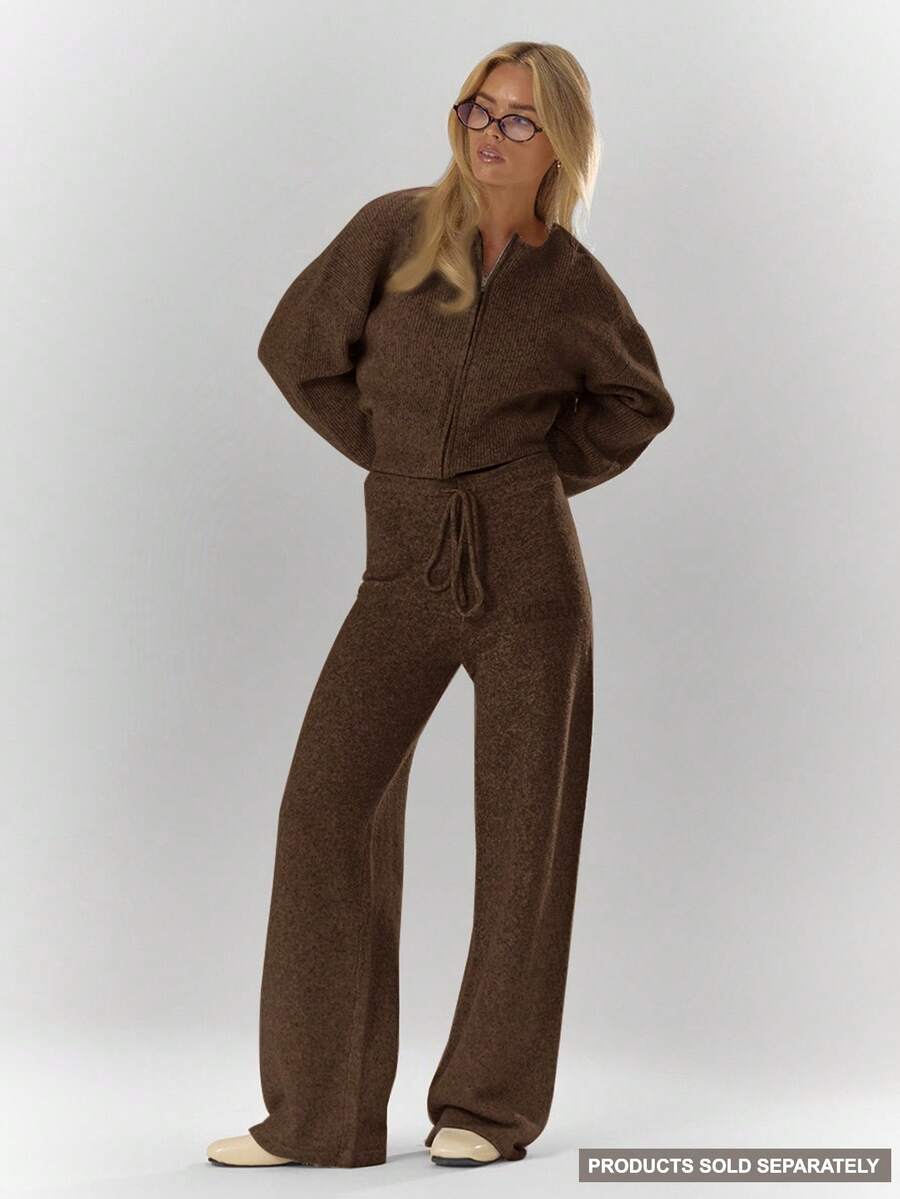 MUSERA Spodnie z szerokimi nogawkami, prążkowane, z haftowanymi detalami, oversize, tylko na dole, jesień, przytulne, urocze, swobodne, do klubu kawowego, na wieczorne przyjęcie, eleganckie, na Boże Narodzenie i Nowy Rok