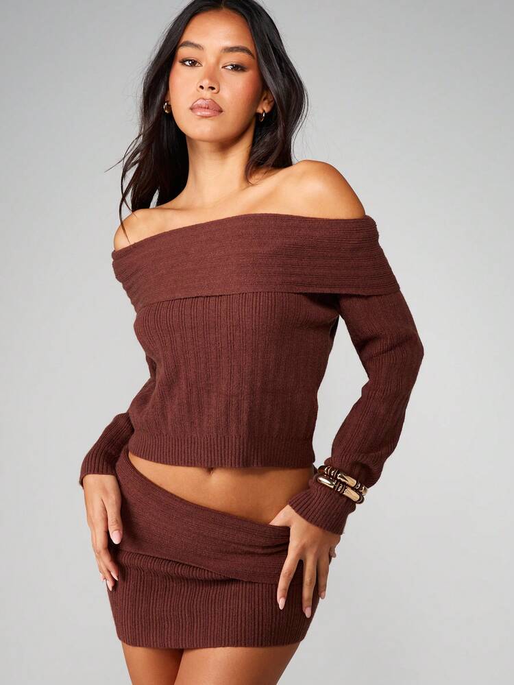 オフショルダーリブニットセーター　Andequal オフショルダーリブニットセーター オフショルダーリブニットセーター