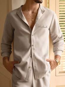 Manfinity VCAY Men's Casual Commuter Shirt And Pants Set - Apricot - View 3