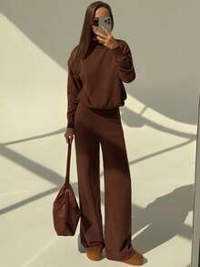 Aloruh Nuovo set di maglioni vintage a maglia circolare minimalista, silhouette con collo alto morbido, adatto dall'inizio dell'autunno fino al pieno inverno - Castano - Visualizzare 6