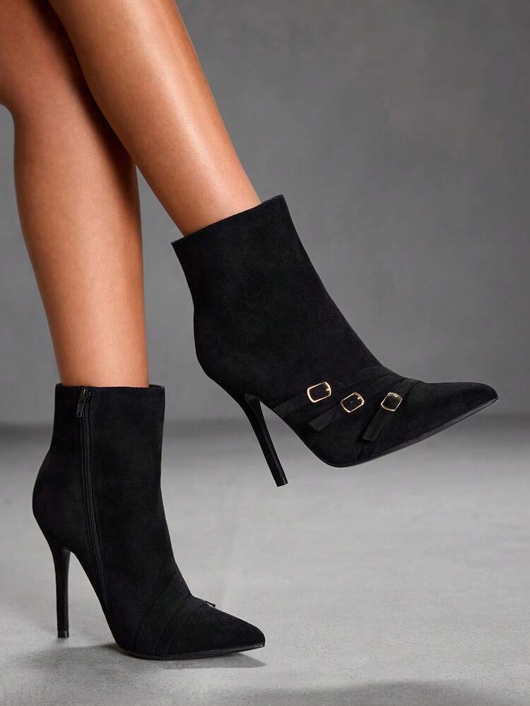 CUCCOO SZL Pointed Toe Metal Decor Moto Ankle Boots, Punk Street Style Women Booties And Ankle Boots