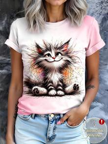 Selamara 女式动物猫图案印花短袖T恤女式上衣 - 彩色 - 查看 3