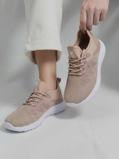 Tenis para hombre tejido transpirable ultraligero punta redonda con agujeta suela gruesa estilo deportivo gimnasia y casual running