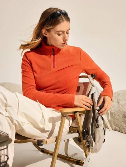 Exploreva 女式纯色长袖拉链半开襟户外羊毛夹克