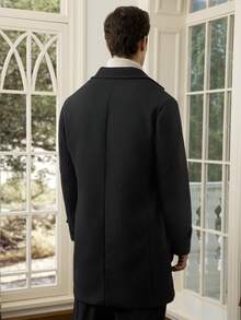 Calvornis Men's Black Solid Color Pocket & Button Front Long Sleeve Overcoat,Autumn Classy Elegant Dinner Evening Dark Academia Suit Outerwear Fall Collection - Black - View 2
