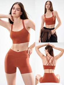 GLOWMODE FeatherFit™ Strappy Sports Bra Low Impact Yoga Pilates Daily - Orange - View 8