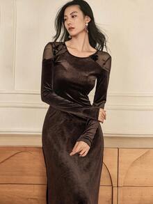 Dazy-Less Women's Elegant Long Knit Sweater Dress, Suitable For Casual, New Year, Christmas, Wedding, Party, Formal Events, Autumn/Winter/Spring