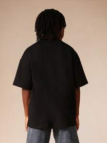 SUMWON Camiseta de manga corta de cuello redondo de algodón jersey con estampado gráfico de declaración en la parte delantera, uso casual de todos los días - Negro - Ver 2