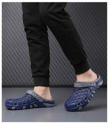 Zuecos Hombre Transpirable EVA Punta Redonda Correa Ajustable Suela Antideslizante Estilo Deportivo Verano Playa Piscina Sandalias - Neblina azul - Ver 2