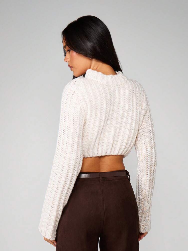 MISSGUIDED Turtleneck Cable Knit Sweater Crop Top Long Sleeve Winter Fall Fashion Pullover
