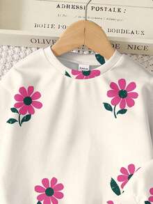 SHEIN Leap Crew Bộ 2 quần áo nỉ dài tay cổ tròn in họa tiết hoa cổ điển thường ngày cho bé gái tuổi teen, phù hợp cho mùa thu/đông - Nhiều màu - Xem 5