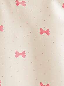 SHEIN 女婴休闲时尚蝴蝶结圆点印花撞色雪纺荷叶边下摆运动衫，秋季/春季 - 杏色 - 查看 3