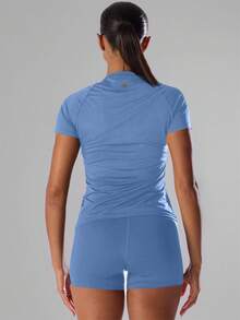 Musera Sport Áo thun thể thao tay ngắn màu trơn, quần short chạy bộ, quần hoạt động thoải mái, thích hợp cho tập luyện thể dục, câu lạc bộ chạy bộ, padel, tennis, pickleball, tập gym mùa hè. - Màu xanh lam - Xem 2