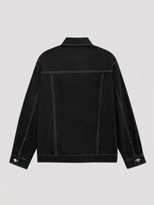 Open Phase Men's Fashionable Casual Street Style Denim Jacket, Versatile Young Streetwear College Jacket, Fall - Black - View 3