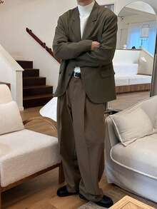 DAZY Quần âu nam dáng rộng màu nâu cà phê trơn, thích hợp mặc đi làm, mùa thu - Cà phê nâu - Xem 6