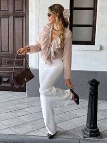 Serisse Áo cánh nữ họa tiết kẻ caro seersucker cổ điển kiểu Pháp, áo sơ mi nâu, áo sơ mi kaki, áo nâu, đi chơi, áo đi chơi, áo cánh nữ thanh lịch, nữ thanh lịch, mùa thu nữ, mùa thu nữ, giáng sinh nữ, halloween nữ, mùa thu nữ, mùa đông nữ, trang phục công sở nữ, trang phục thanh lịch nữ, áo cánh nhún bèo mùa đông dành cho nữ - Màu be - Xem 4