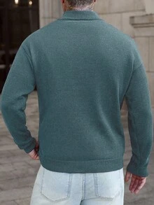 Manfinity CasualCool 男士半拉链纯色落肩休闲针织套头毛衣 男士套头针织衫 针织毛衣 男士针织衫 男士长袖针织衫 - 淺藍色 - 查看 2