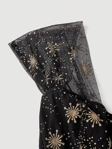 SHEIN MOD Váy trễ vai màu đen sang trọng, lãng mạn, xếp nếp cho bé gái - Phong cách sang trọng, lấp lánh, hoàn hảo cho các buổi hẹn hò, tiệc tùng, vũ hội, lễ hội và sinh nhật - màu đen - Xem 4