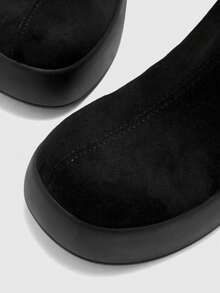 CUCCOO BIZCHIC Giày bốt tất nữ màu đen co giãn, thời trang thu đông, đế dày, gót nêm, chất liệu da lộn, bốt cao đến giữa bắp chân, co giãn thoải mái, đa năng cho cả đi làm và đi chơi, màu đen - màu đen - Xem 8