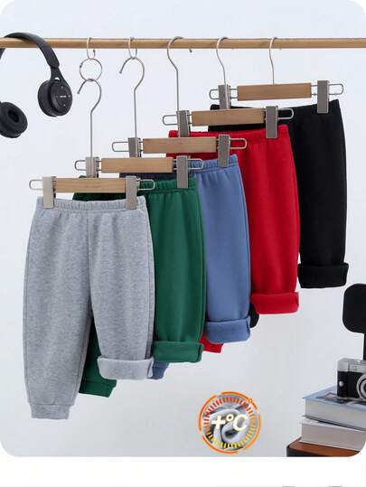 SHEIN 5pcs/Pack Baby Boy/Girl Casual Sports Street Gentleman School All-Match Style Versatile Comfortable Fleece Jogger Pants, Suitable For Autumn/Winter Wear, Indoor And Outdoor
