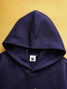 TOM & JERRY X SHEIN 男士休闲可爱卡通图案口袋保暖连帽衫，秋季款，长袖上衣 - 藏蓝色 - 查看 3