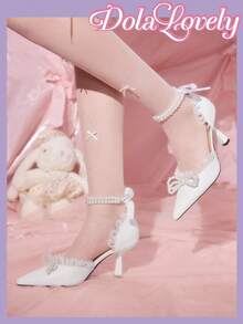 Dola Lovely Women's Fashion Pearl Bow Decor Comfortable Versatile High Heel Pumps