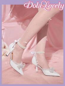 Dola Lovely Women's Fashion Pearl Bow Decor Comfortable Versatile High Heel Pumps