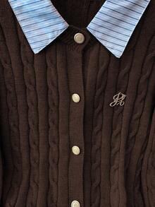 Franclia 时尚博主风二合一拼布针织短款开衫，欧美风