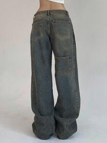 DAZY Women's Retro Loose Low Waist Straight Leg Versatile Fashion Jeans - Green - View 3