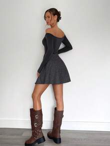 Siren Gaze Autumn/Winter New Vintage Maillard Color Woolen A-Line Skirt, Classic Houndstooth Pattern For Women Casual Spring - Dark Grey - View 2