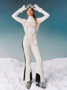 GLOWMODE Skiing Collection Snowbound Soft Warm Cozy Houndstooth Jacquard High Neck Quarter-Zip Fitted Sweater Autumn Winter Outdoors Skiing Wear - White - View 7