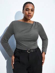 Maija Blusa de manga larga con diseño asimétrico y drapeado ajustado, para uso urbano, casual de oficina, elegante para fiestas de Navidad y Año Nuevo